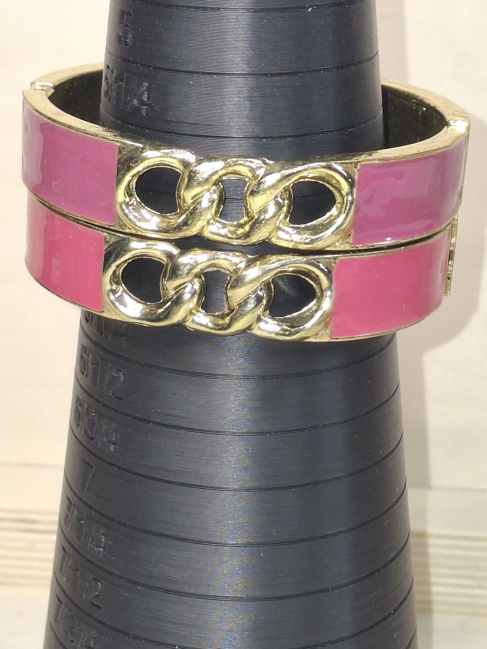 Gold-Tone Pink Enamel Chain Accent Bangle Bracelet - Women Jewelry